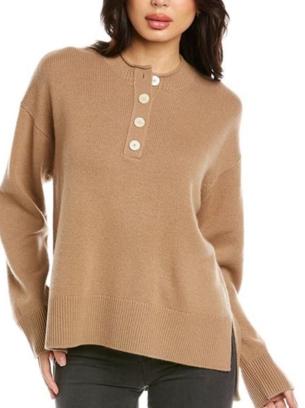 Theory Cashmere Henley Sweater in Camel • S